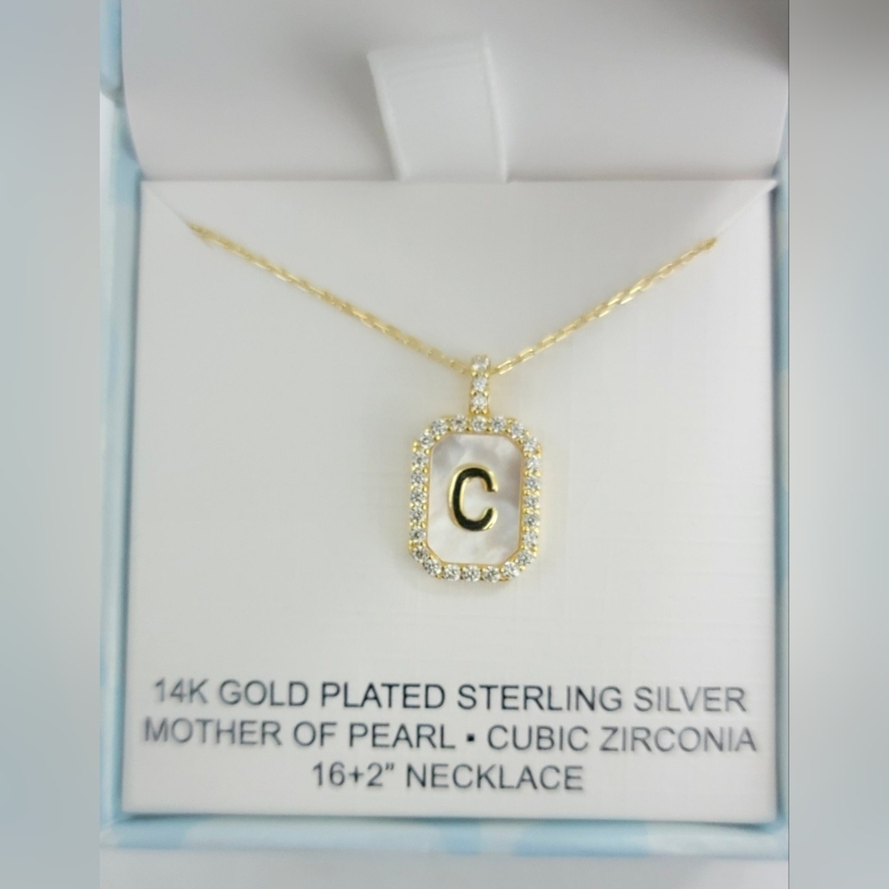 Charlotte & Lexi Letter "C" Necklace, 14K Gold Plated Sterling Silver